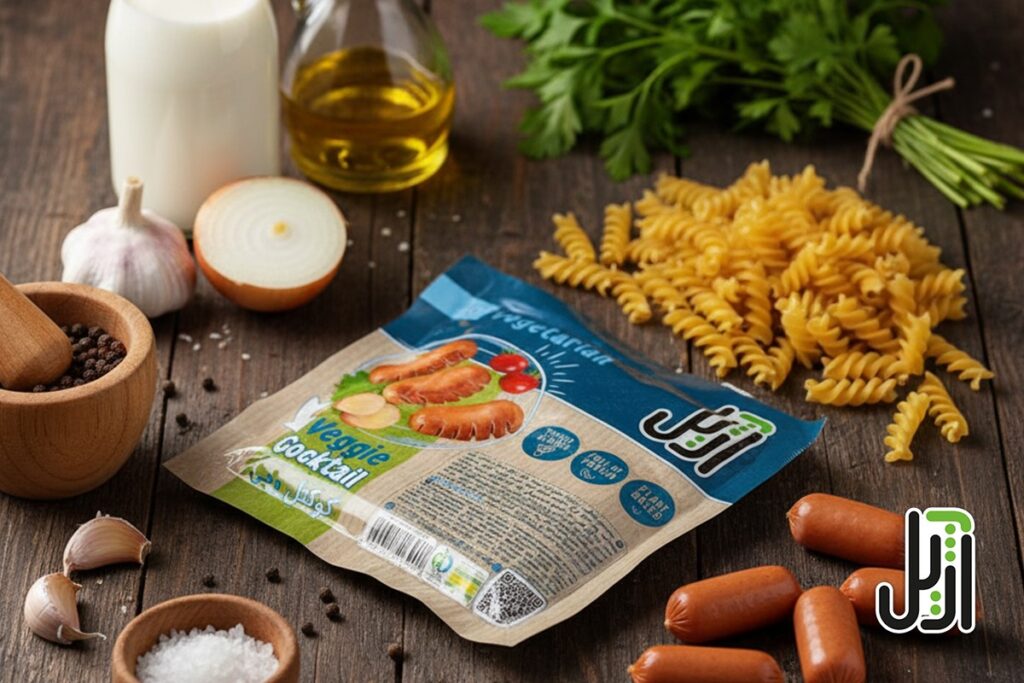 مواد لازم برای تهیه پاستا با شیر و سوسیس گیاهی